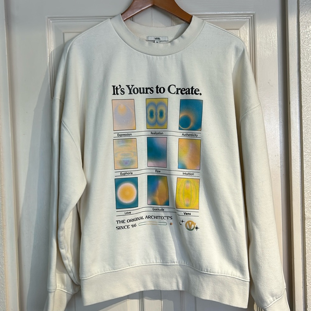 Vans Cream Crewneck Sweatshirt with Multicolor Graphic
